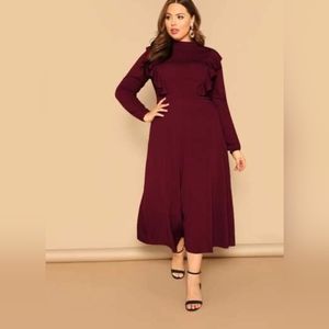 2/$15 Ruffle Trim Textured Dress, 0XL